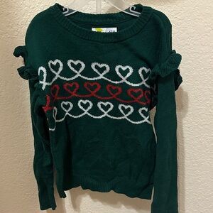 Epic Threads Dark Green Heart Knit Sweater with Red & White Accents